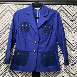 CABI #900 Resort Canvas Jacket Blueberry Blazer Stretch Navy Blue Size 6